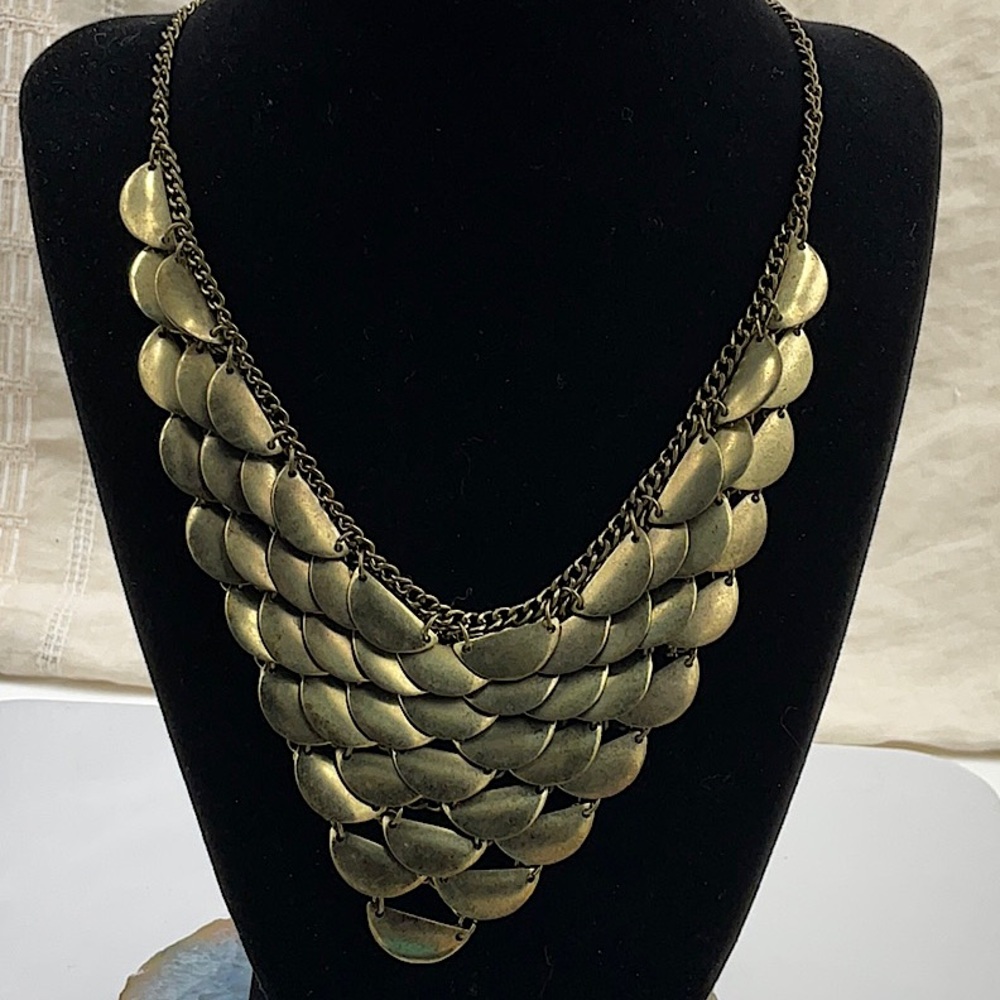 American Eagle 20” Brass Necklace W/3”Ext. With Cascading Brass Half Plates.